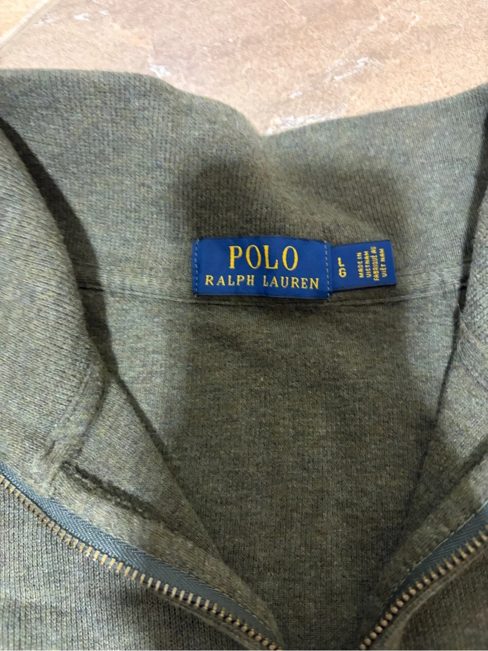Polo by Ralph Lauren Olive Green Half-Zip Sweater with Purple Pony